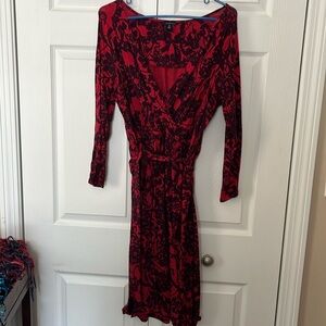 Land’s End long sleeve dress. Empire elastic waist with sash belt.